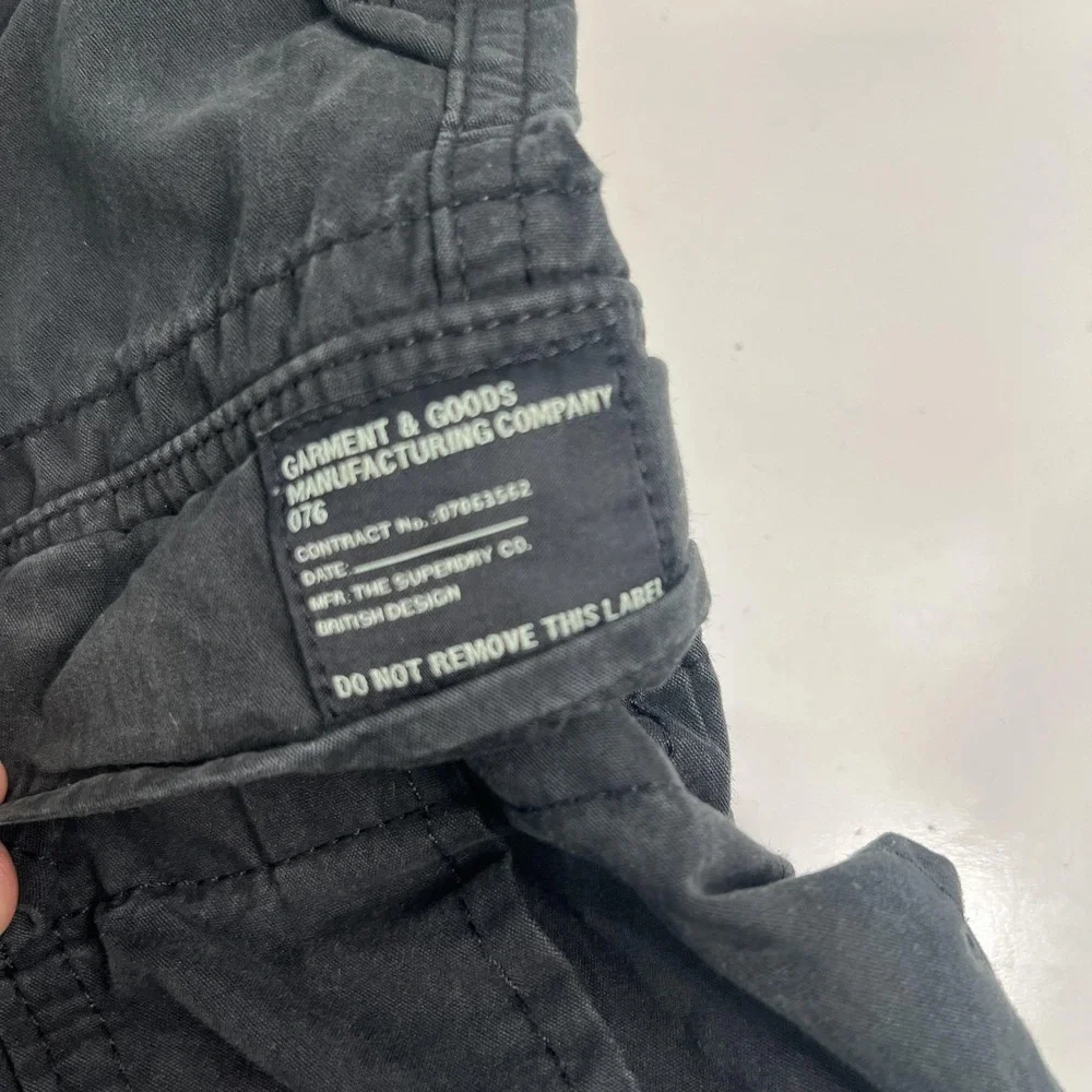Superdry Ripstop Pants Mens 32x32 Black Cargo Elastic Waist Drawstring Workwear